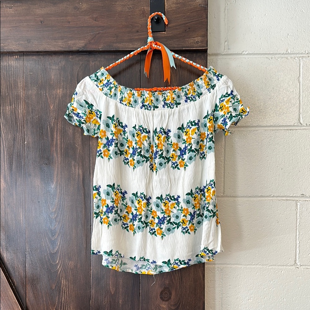 Old Navy Floral Blouse - White with Yellow and Blue